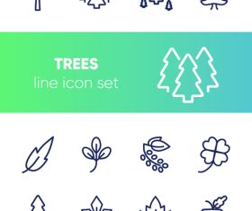 Trees line icon set vector