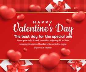 Valentine day banner with 3d hearts and gift box vector