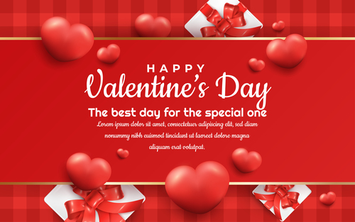 Valentine day banner with 3d hearts and gift box vector