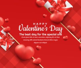 Valentine day banner with realistic hearts and gift box vector