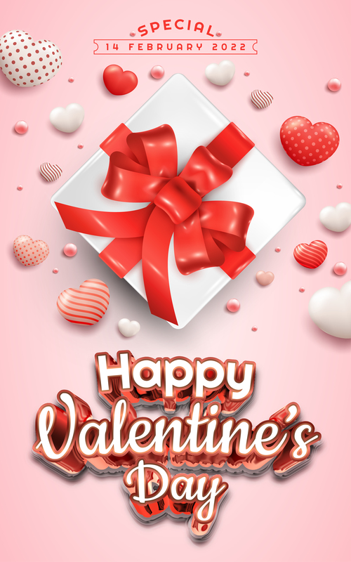 Valentines day banner with cute gift box and sweet hearts vector