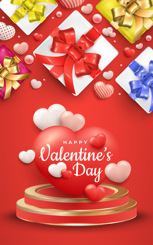 Valentines day banner with gift box and podium vector