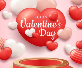 Valentines day banner with realistic hearth or love shape and 3d podium vector