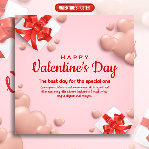 Valentines day posts design template with realistic gift box and love vector