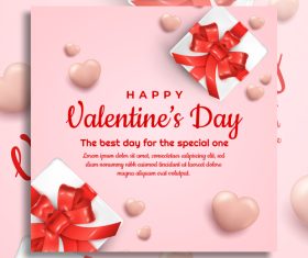 Valentines day posts design template with realistic gift box vector