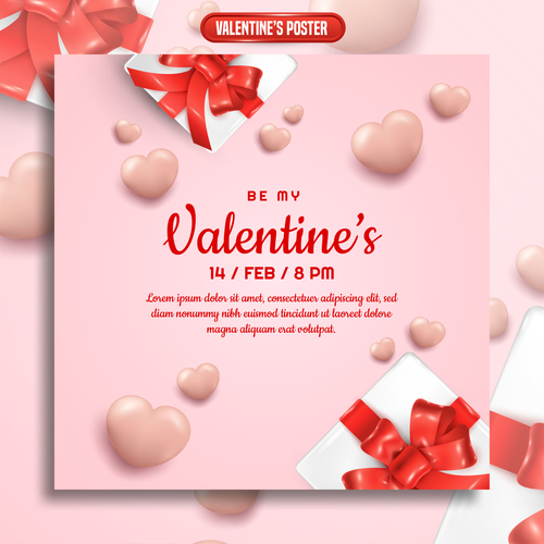 Valentines day posts design template with realistic love vector