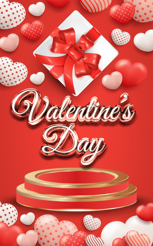 Valentines day sale poster or banner with gif box and sweet heart vector