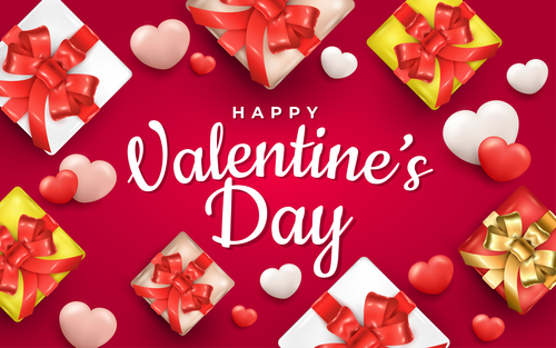 Valentines day with gift box and realistic hearts vector
