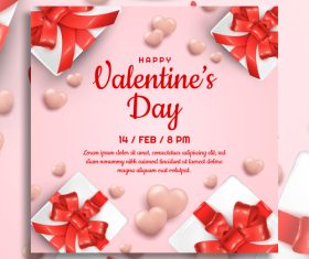 Valentines day with realistic gift box and hearts template style vector