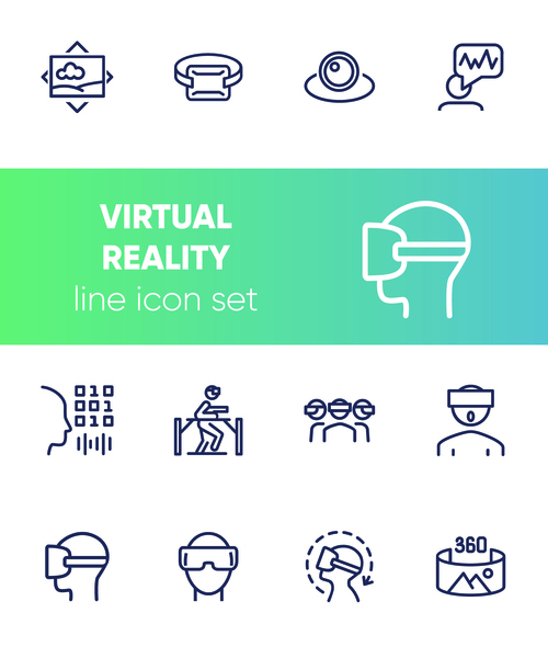 Virtual reality line icon set vector