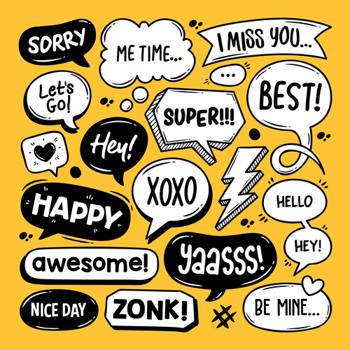 Yellow background cartoon bubbles font vector