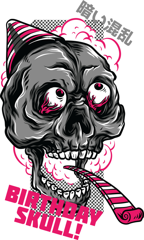 Birthday skull t-shirt design vector