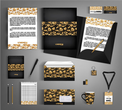 Black and gold corporate identity template vector