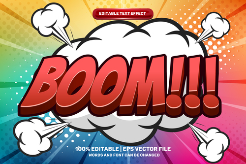 Boom comic cartoon 3d editable text effect vector