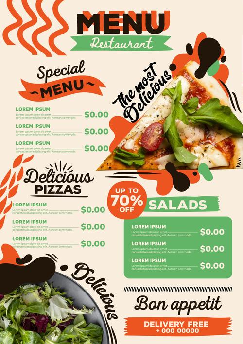 Delicious pizza menu design vector