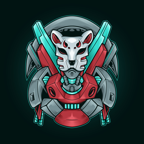 Demon fox cyberpunk vector illustration