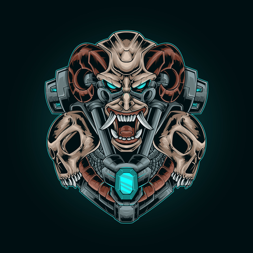 Devil skull mecha vector illustration