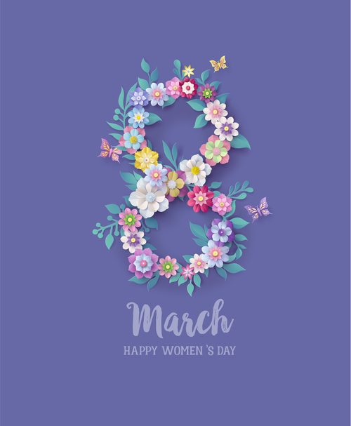 Floral decoration March 8 womens day card vector