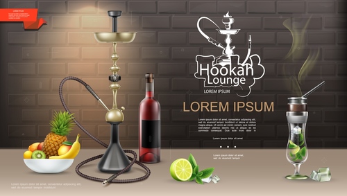 Fruit hookah and wine illustration vector