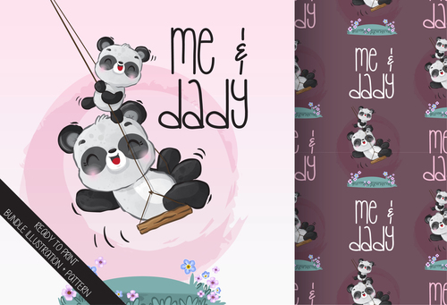 Happy panda seamless background illustration vector