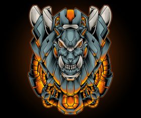 Lion head cyberpunk vector illustration