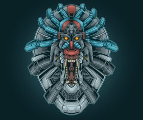 Mandrill head mecha vector illustration