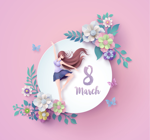 March 8 World Women's Day greeting card vector