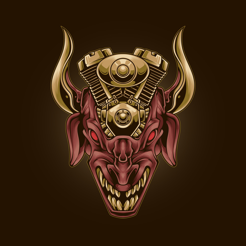 Monster horned motor club vector illustration