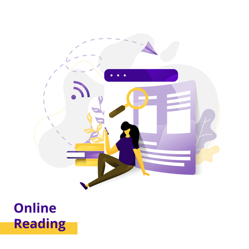 Online reading flat design vector