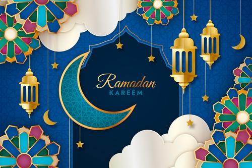 Paper style ramadan kareem background vector