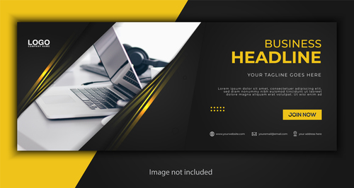 Professional website banner with yellow shapes vector