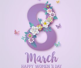 Purple greeting card March 8 womens day vector