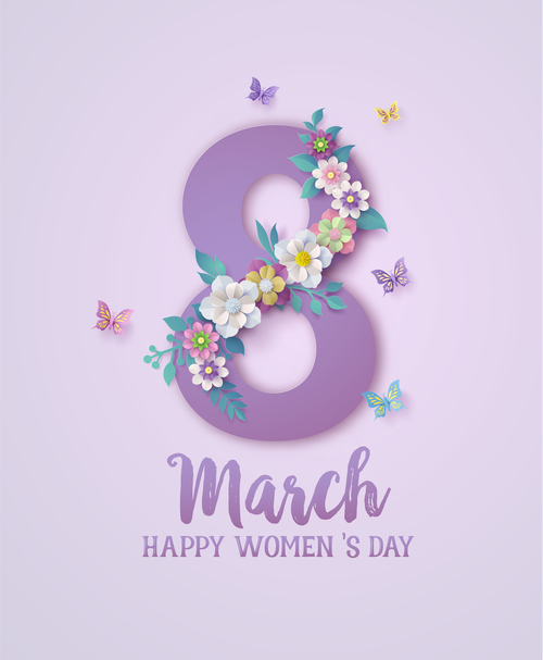 Purple greeting card March 8 womens day vector