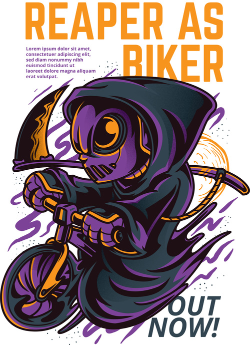 Reaper as biker t-shirt illustrations vector