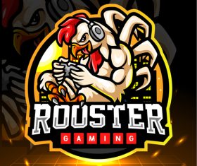 Rooster gaming logo design vector