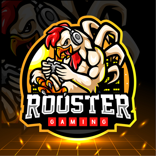 Rooster gaming logo design vector