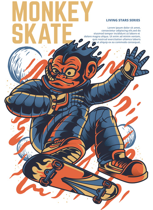 Skate monkey vector t-shirt Illustrations