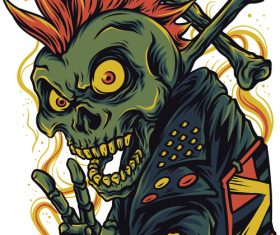 Skull punk t-shirt design vector