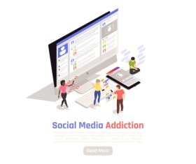 Social media addiction cartoon illustration vector
