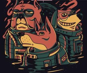 Three astro dogs vector T-Shirt illustrations