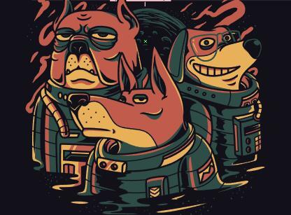 Three astro dogs vector T Shirt illustrations