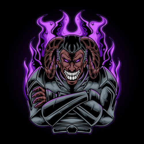 Warrior horned devil vector illustration