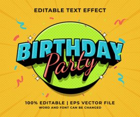 Birthday party bicolor cartoon editable text effect vector