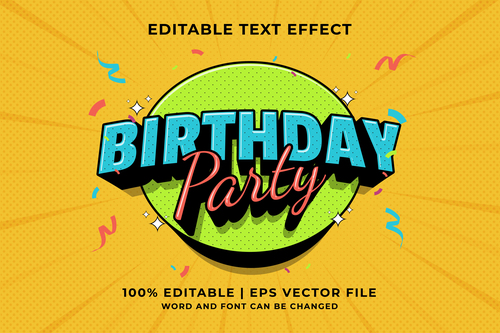 Birthday party bicolor cartoon editable text effect vector