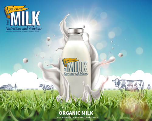 Bottled milk advertising vector