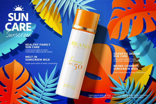 Brand sunscreen spray ads vector