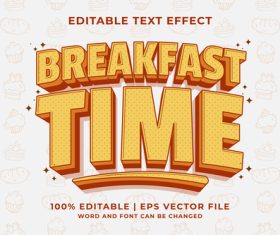 Breakfast time cartoon editable text effect vector