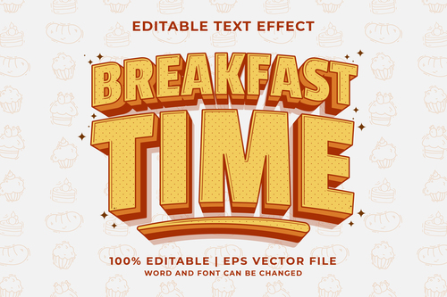 Breakfast time cartoon editable text effect vector