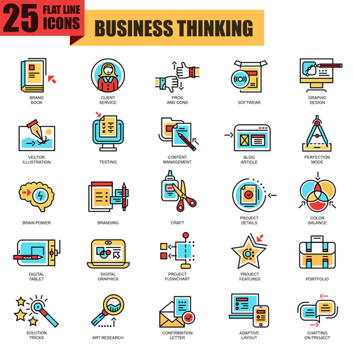 Business thinking icons collection vector