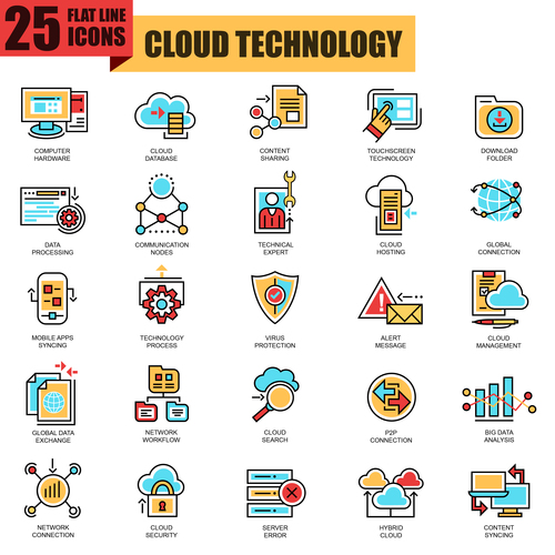 Cloud technology icon collection vector
